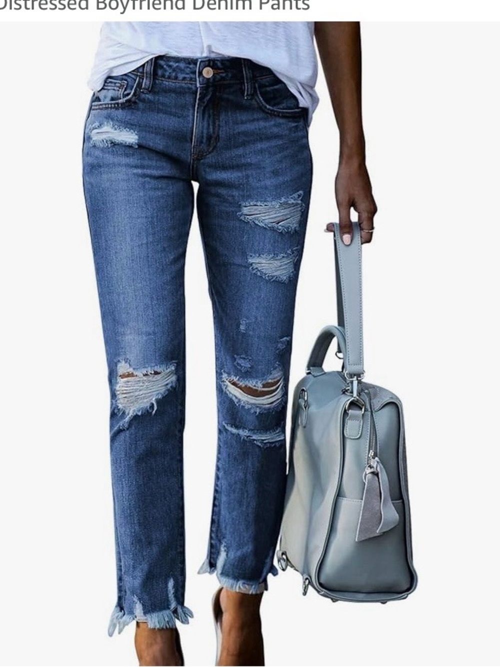 New straight leg  Distressed Dark Blue Boyfriend Jeans - Women